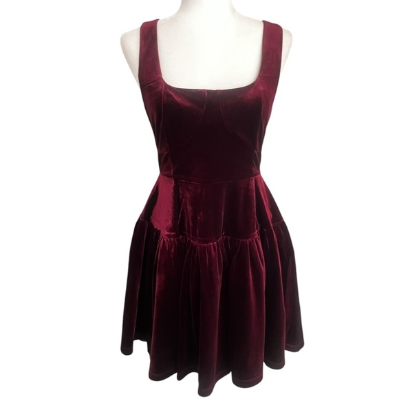 Avec Les Filles Burgundy Size 6 Velvet Mini Sleeveless Dress Romantic Goth - Picture 2 of 12